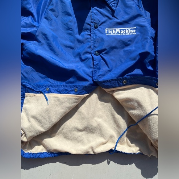 Men's Vintage Fish Machine Windbreaker Blue Logo M Nylon Button Lined USA 80s - Picture 10 of 15
